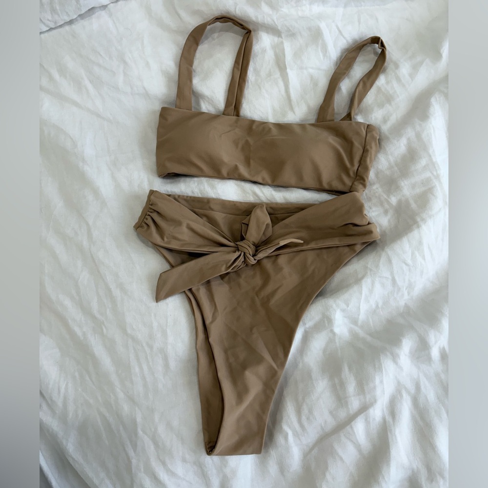 Tan Bikini Set with Bow Detail